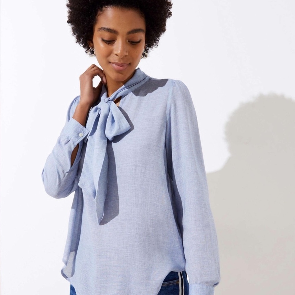 Ann Taylor Loft Chambray Bow Blouse